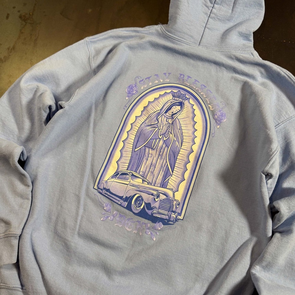 LOWRIDER DGK "Stay Blessed" Virgin Mary Light Blue Hoodie Youth XL Adult S/M